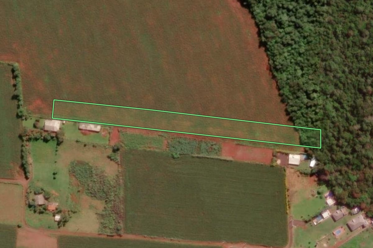 Imagem de satélite do imóvel rural em Foz do Iguaçu (PR), com o contorno declarado no CAR desenhado por cima.