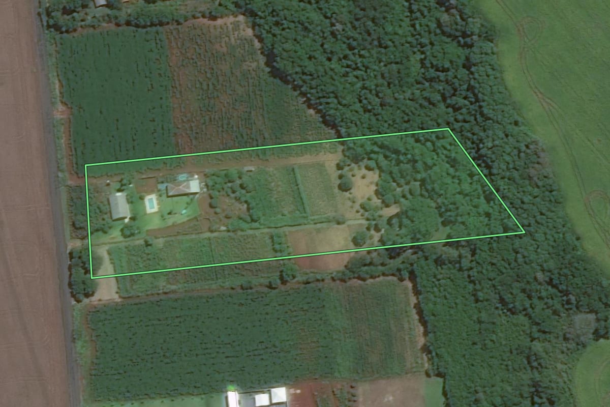 Imagem de satélite do imóvel rural em Foz do Iguaçu (PR), com o contorno declarado no CAR desenhado por cima.