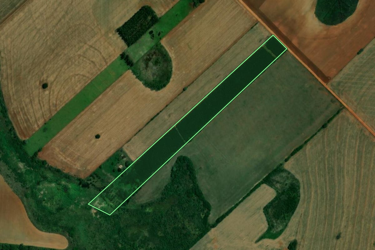 Imagem de satélite do imóvel rural em Francisco Alves (PR), com o contorno declarado no CAR desenhado por cima.