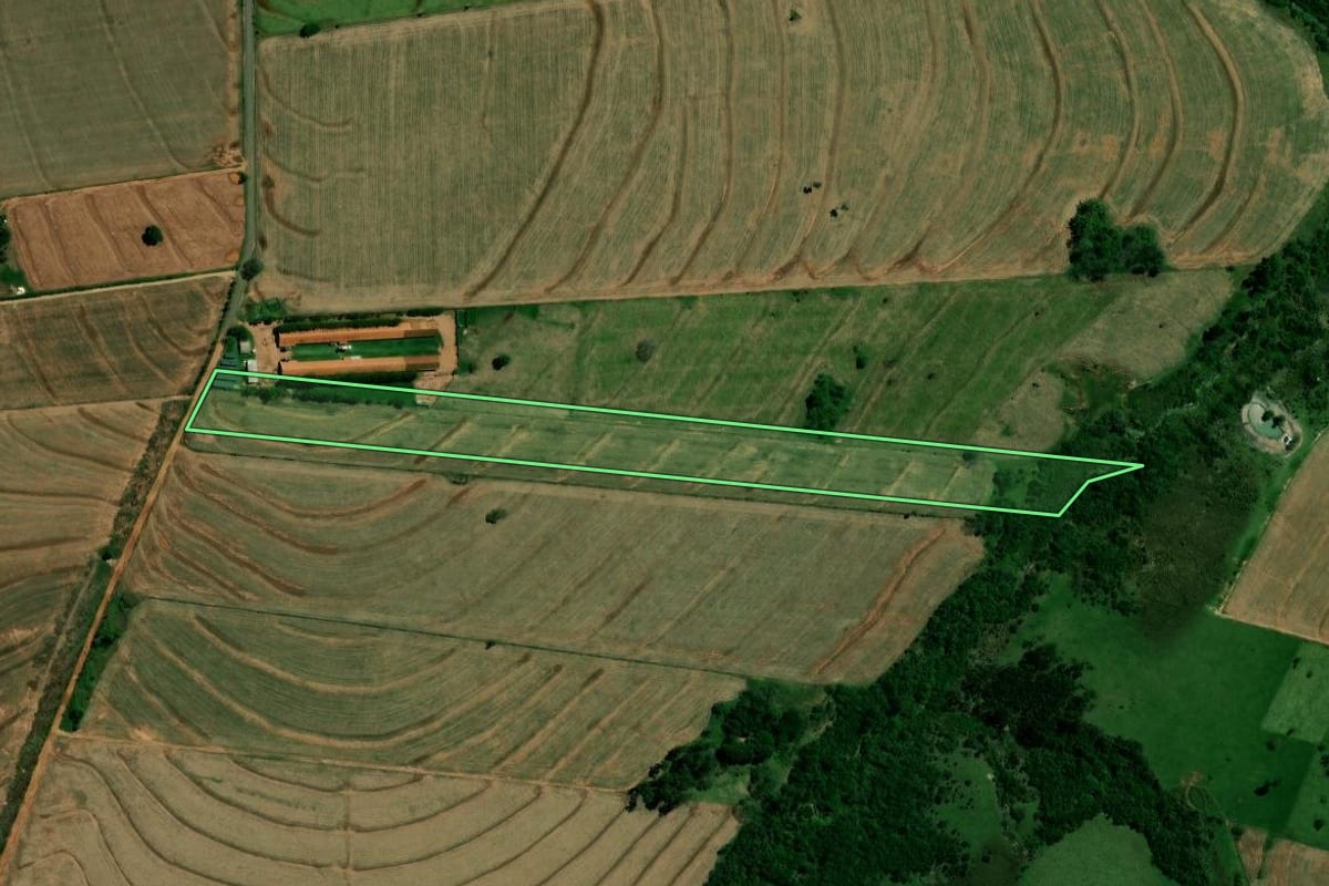 Imagem de satélite do imóvel rural em Francisco Alves (PR), com o contorno declarado no CAR desenhado por cima.