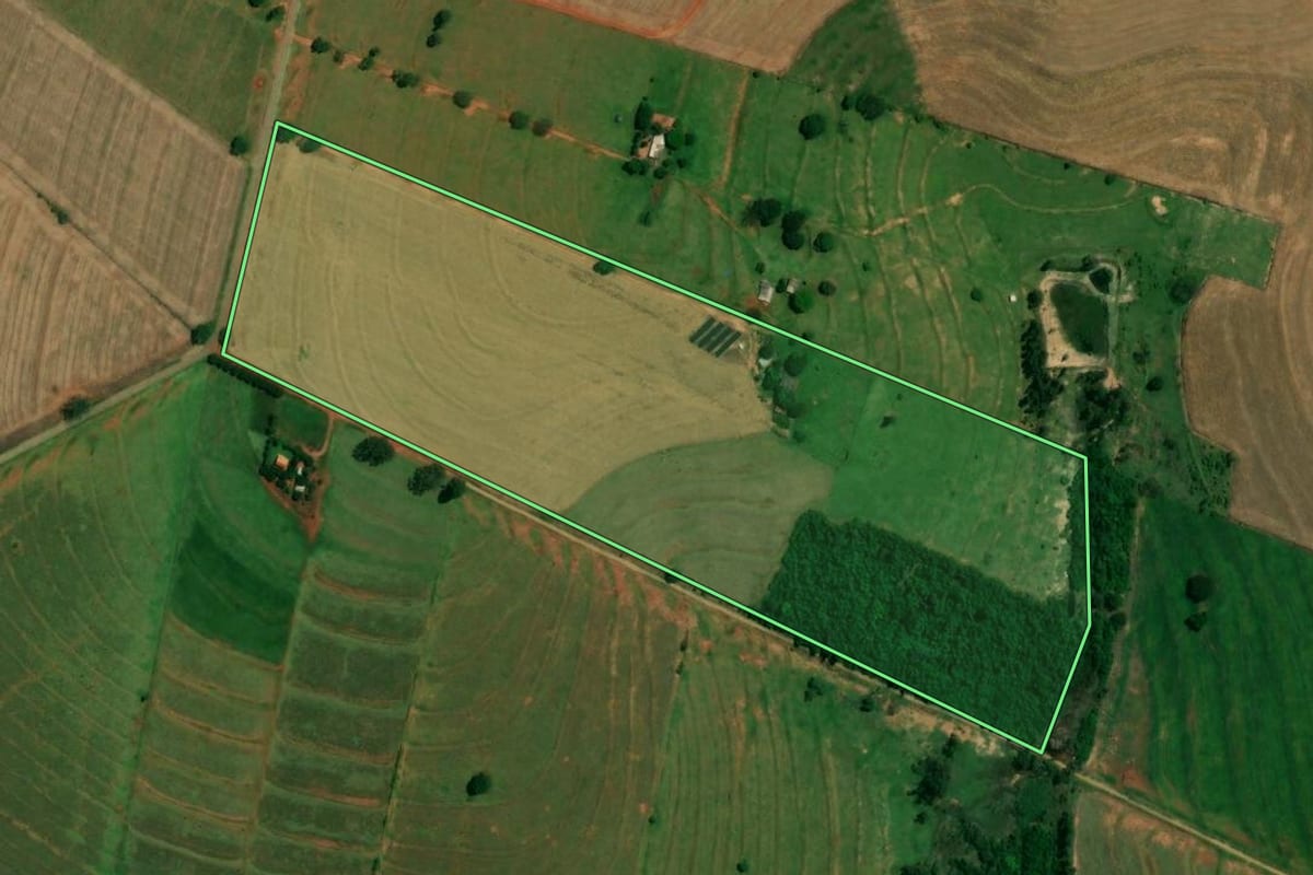 Imagem de satélite do imóvel rural em Francisco Alves (PR), com o contorno declarado no CAR desenhado por cima.