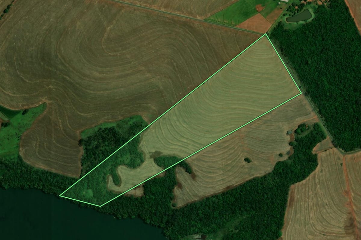 Imagem de satélite do imóvel rural em Francisco Alves (PR), com o contorno declarado no CAR desenhado por cima.