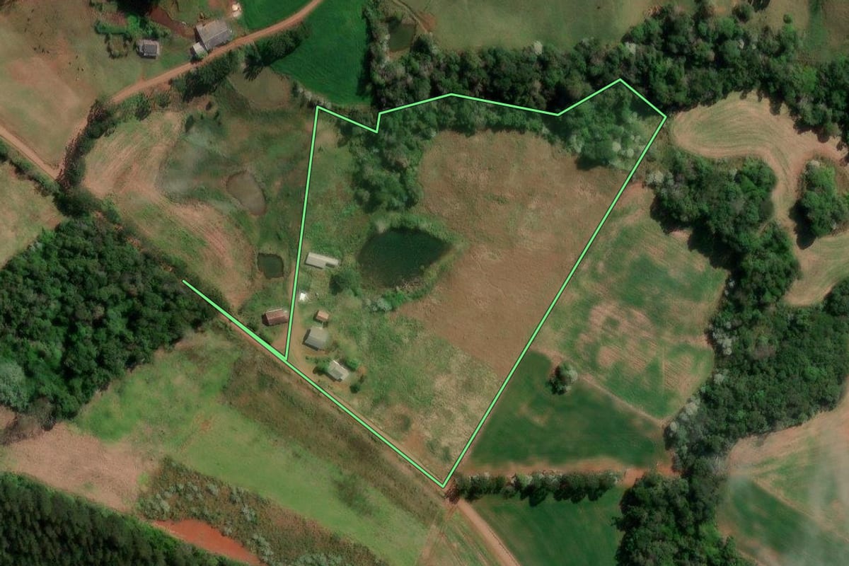 Imagem de satélite do imóvel rural em Francisco Beltrão (PR), com o contorno declarado no CAR desenhado por cima.