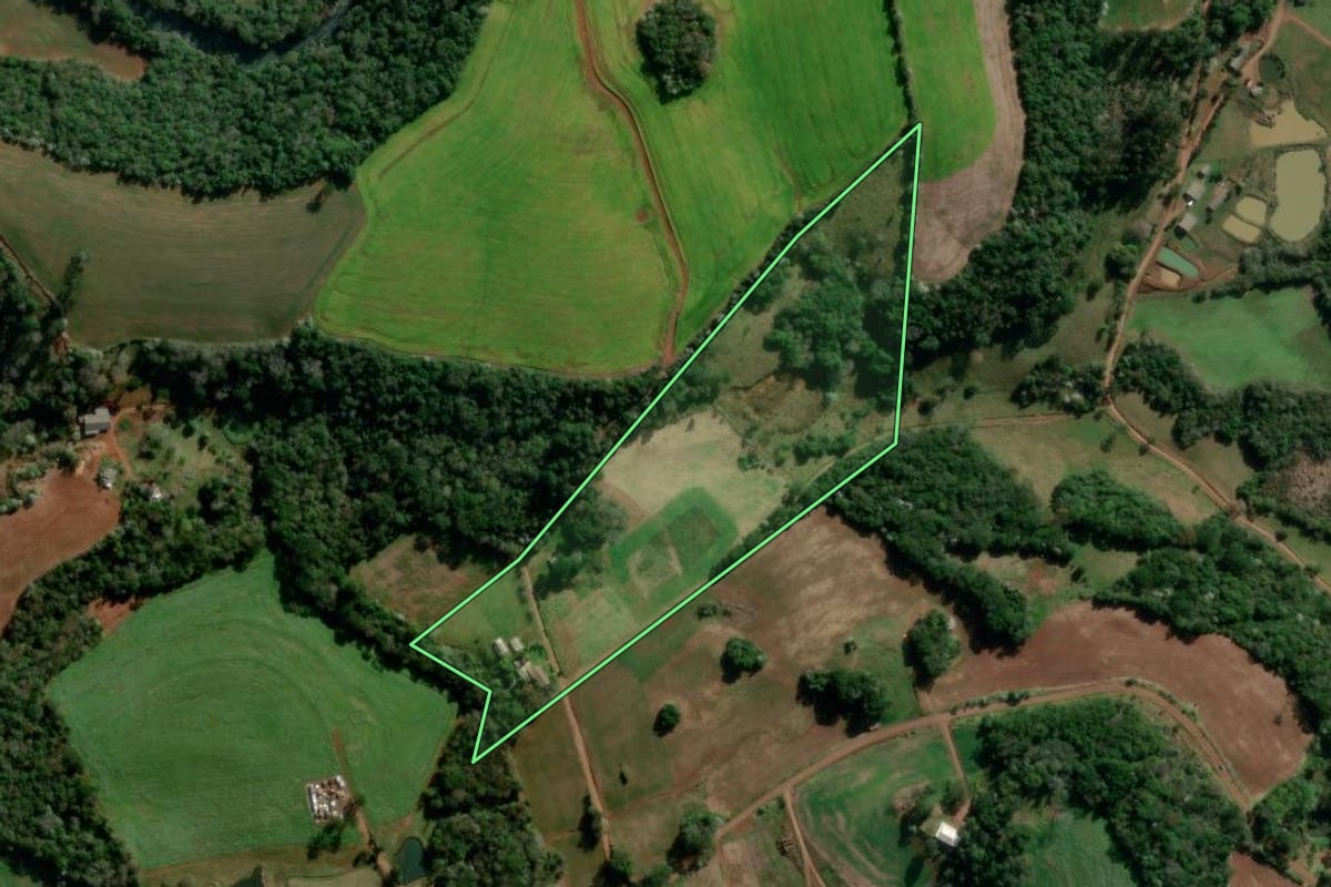 Imagem de satélite do imóvel rural em Francisco Beltrão (PR), com o contorno declarado no CAR desenhado por cima.