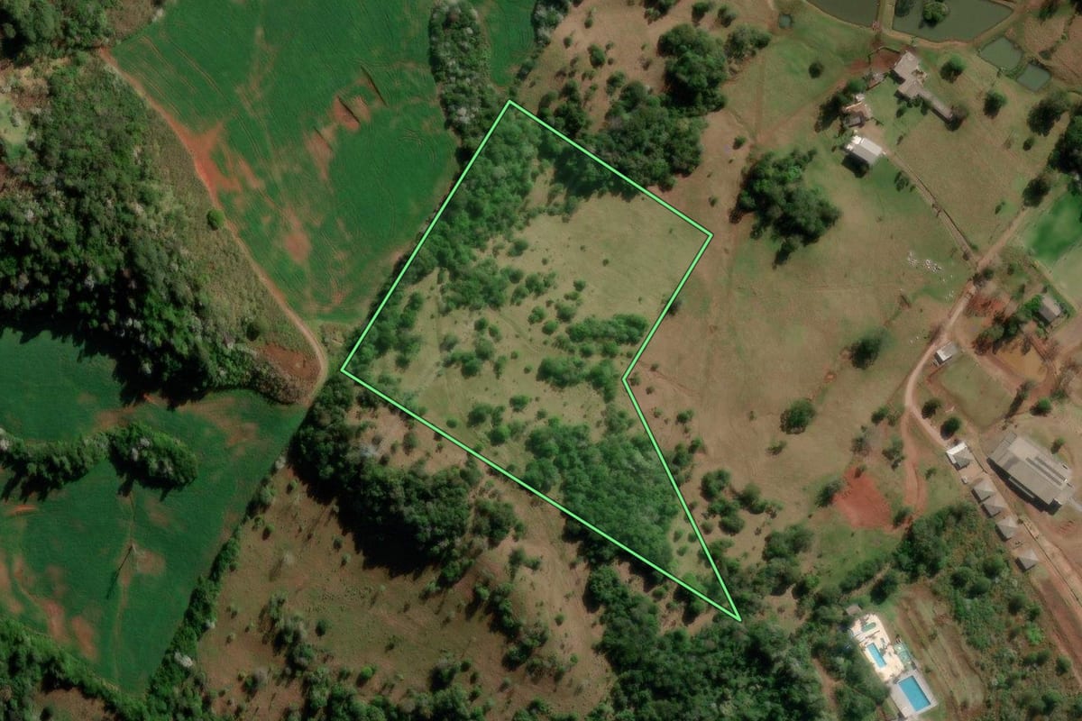 Imagem de satélite do imóvel rural em Francisco Beltrão (PR), com o contorno declarado no CAR desenhado por cima.