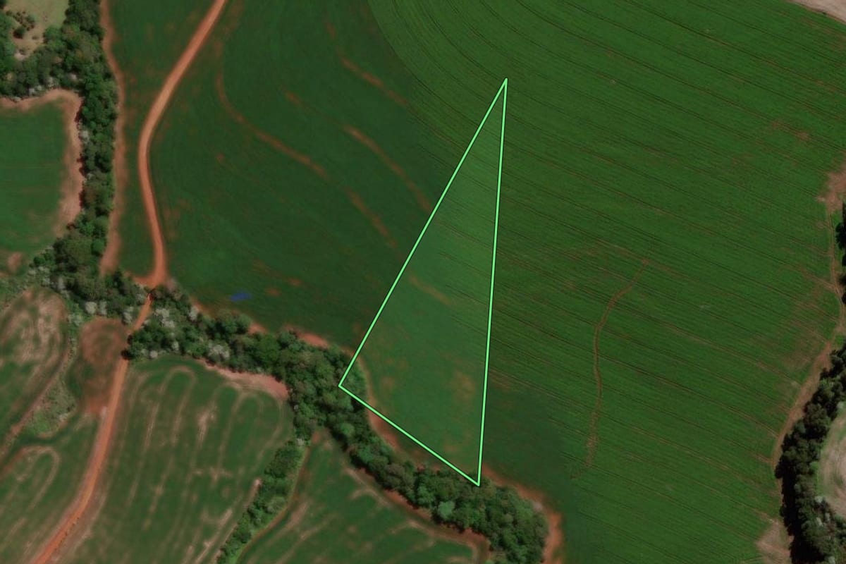 Imagem de satélite do imóvel rural em Francisco Beltrão (PR), com o contorno declarado no CAR desenhado por cima.