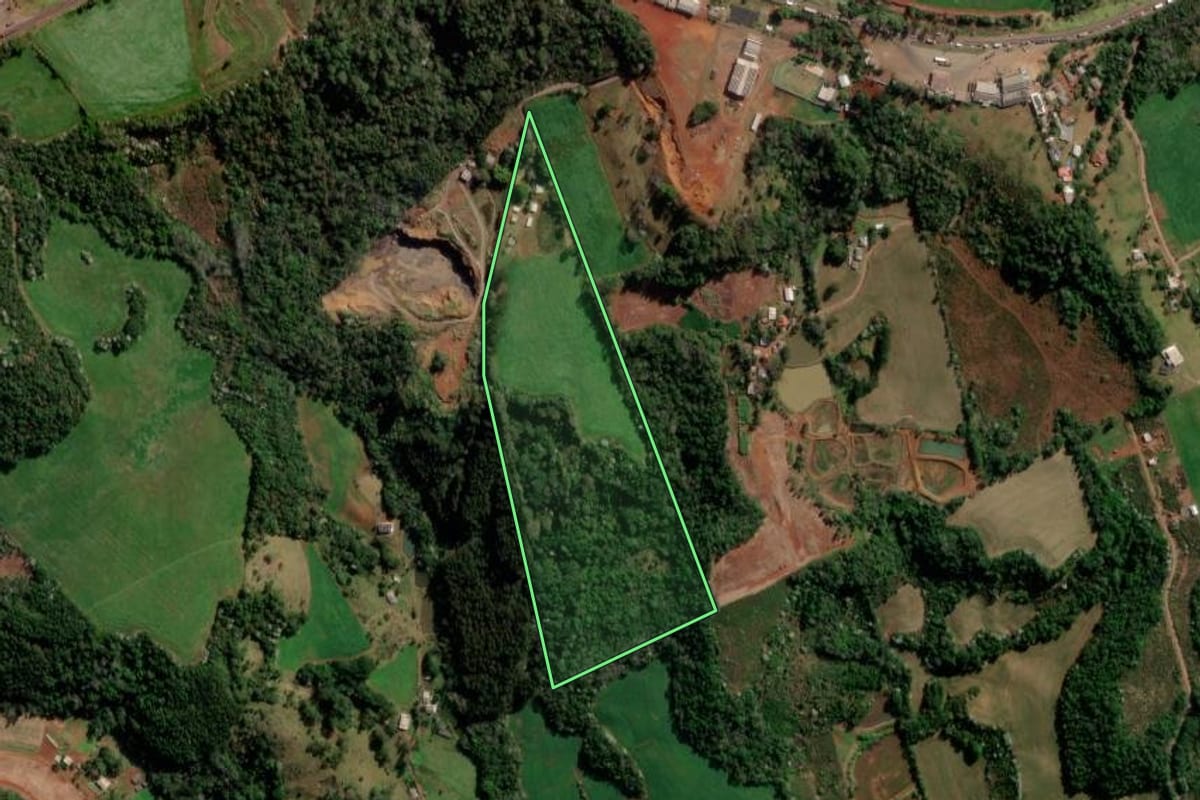 Imagem de satélite do imóvel rural em Francisco Beltrão (PR), com o contorno declarado no CAR desenhado por cima.