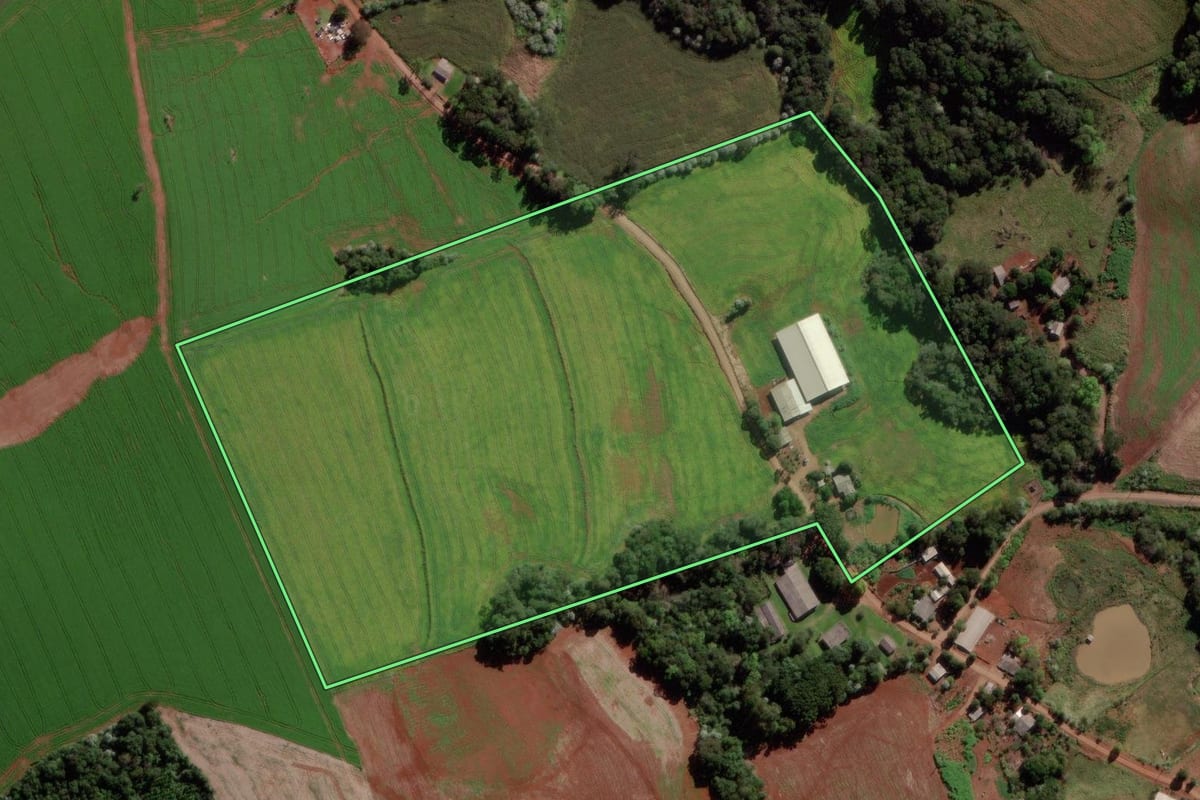 Imagem de satélite do imóvel rural em Francisco Beltrão (PR), com o contorno declarado no CAR desenhado por cima.