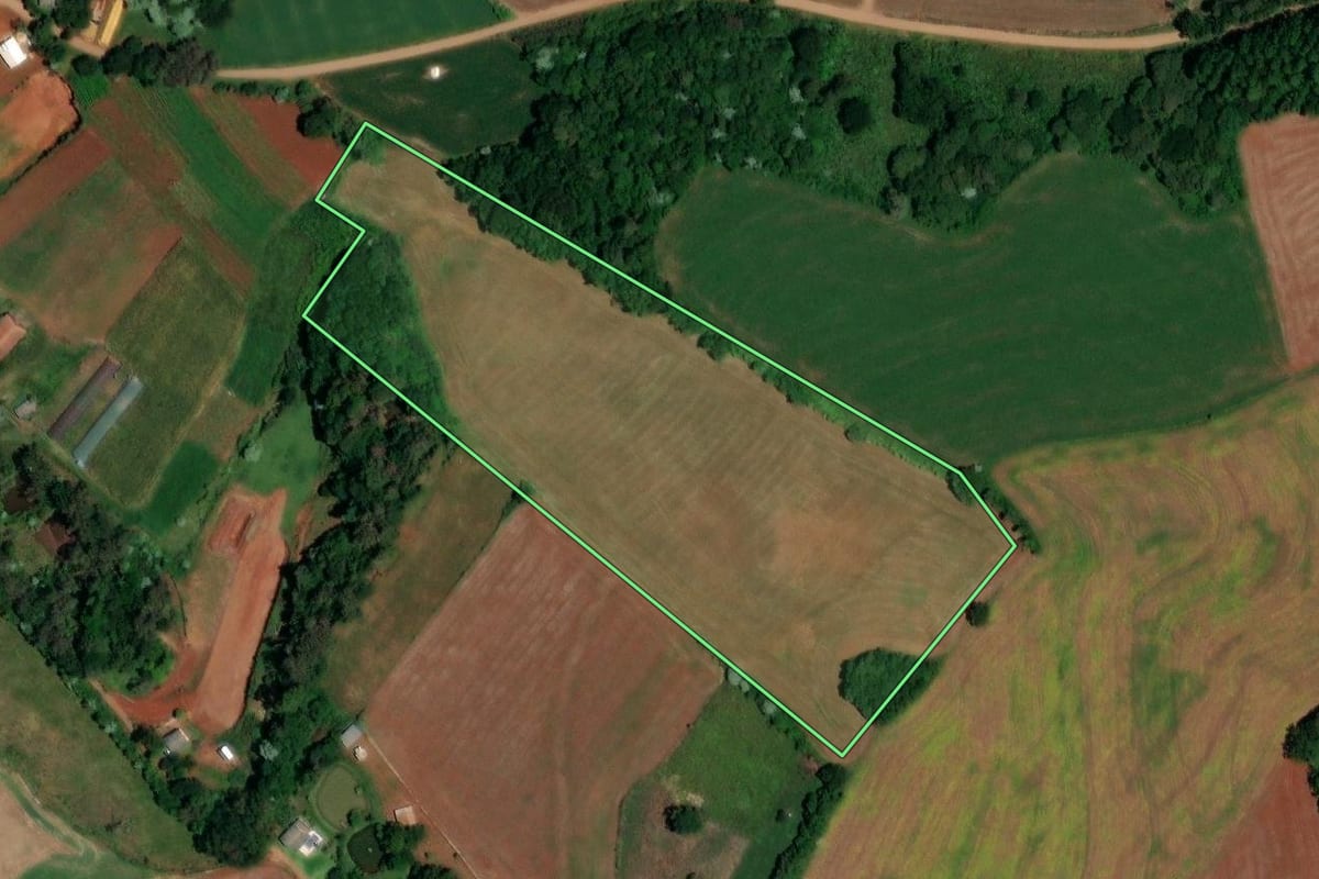 Imagem de satélite do imóvel rural em Francisco Beltrão (PR), com o contorno declarado no CAR desenhado por cima.