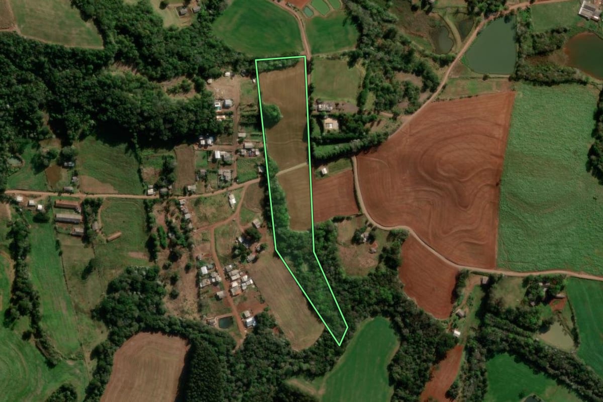 Imagem de satélite do imóvel rural em Francisco Beltrão (PR), com o contorno declarado no CAR desenhado por cima.