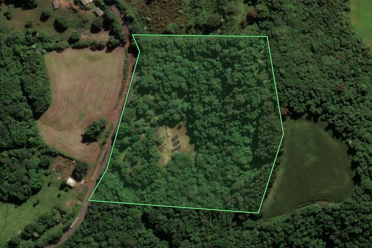 Imagem de satélite do imóvel rural em Francisco Beltrão (PR), com o contorno declarado no CAR desenhado por cima.