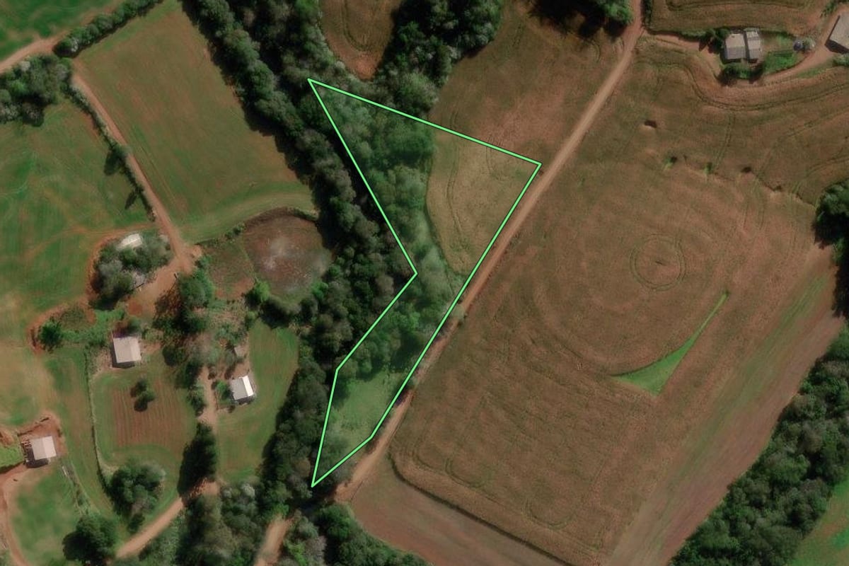 Imagem de satélite do imóvel rural em Francisco Beltrão (PR), com o contorno declarado no CAR desenhado por cima.