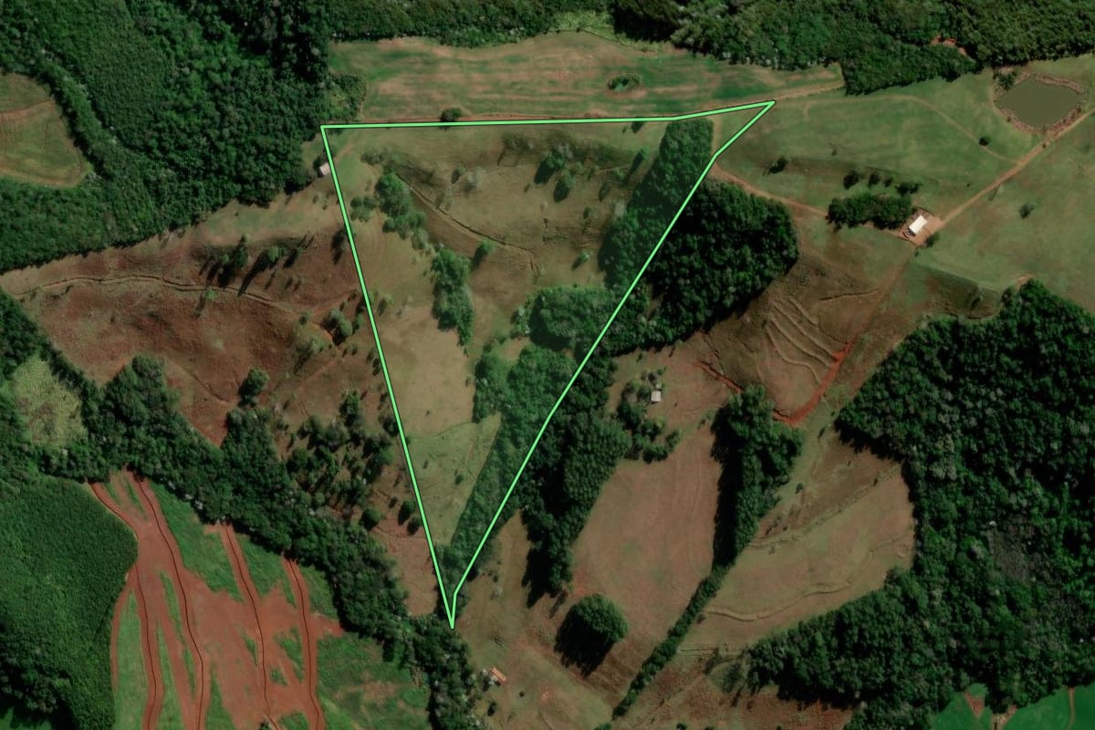Imagem de satélite do imóvel rural em Francisco Beltrão (PR), com o contorno declarado no CAR desenhado por cima.