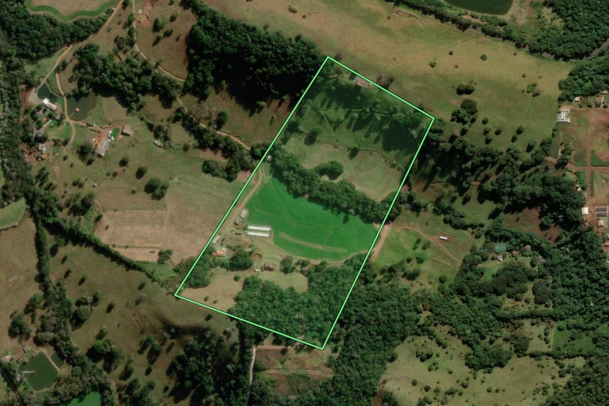 Imagem de satélite do imóvel rural em Francisco Beltrão (PR), com o contorno declarado no CAR desenhado por cima.