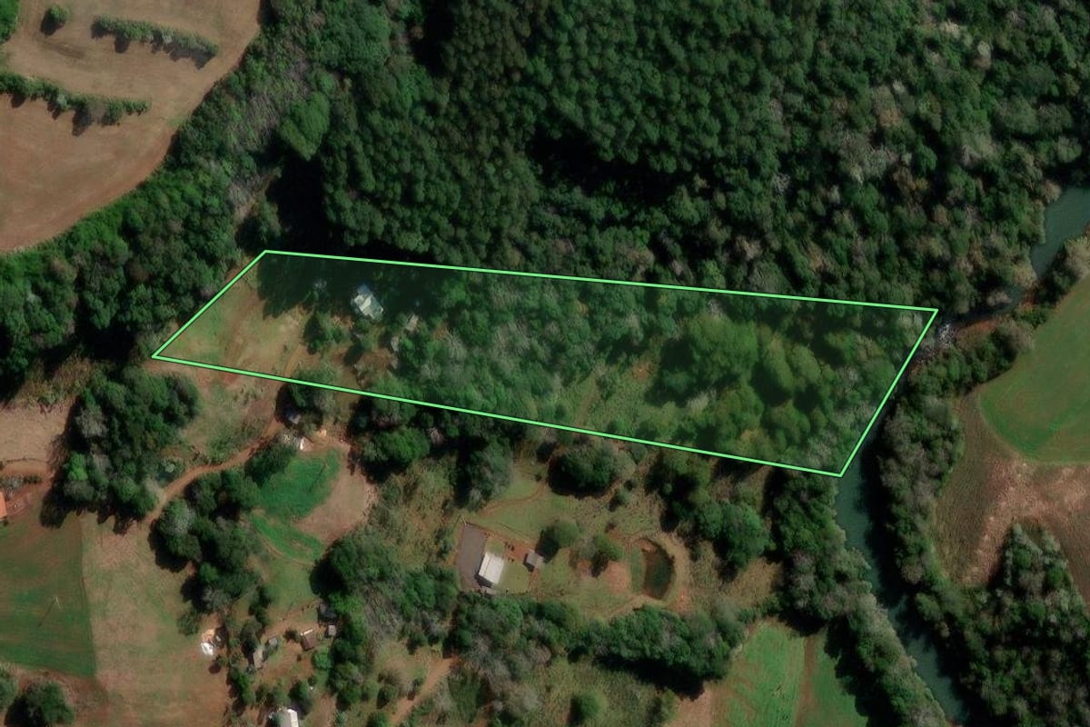 Imagem de satélite do imóvel rural em Francisco Beltrão (PR), com o contorno declarado no CAR desenhado por cima.