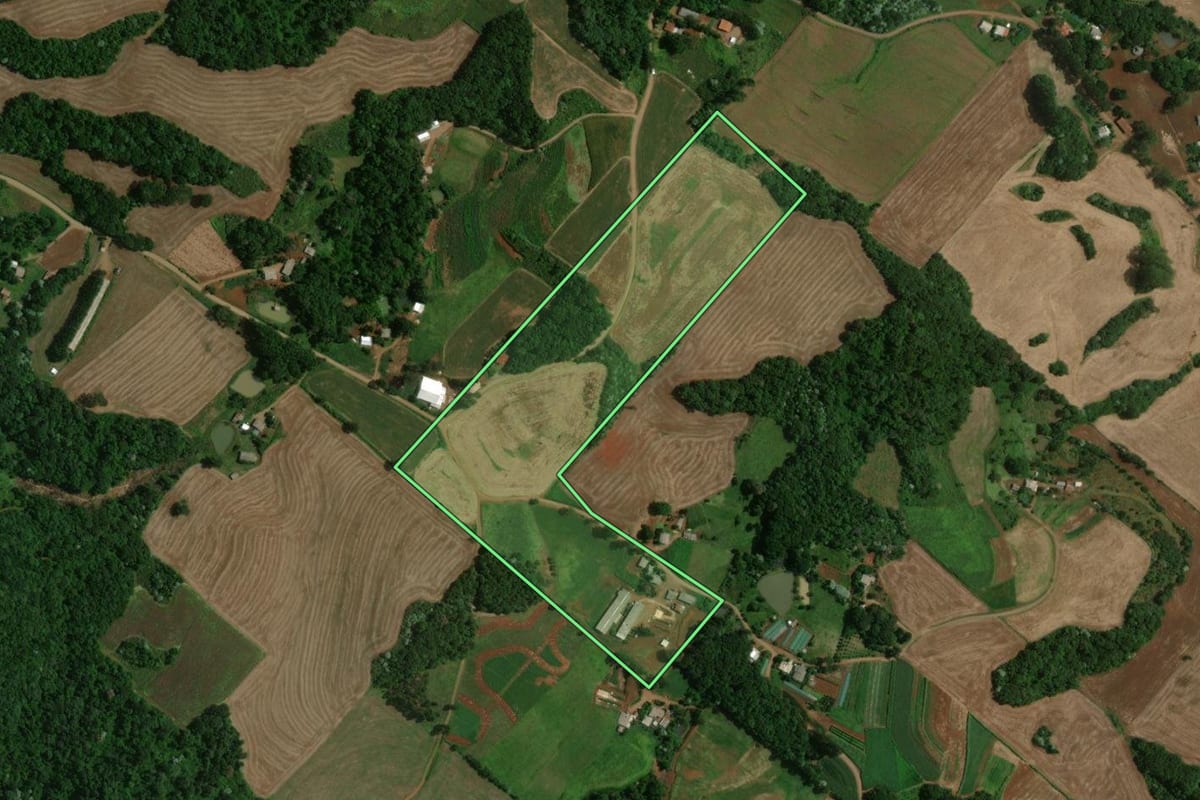 Imagem de satélite do imóvel rural em Francisco Beltrão (PR), com o contorno declarado no CAR desenhado por cima.