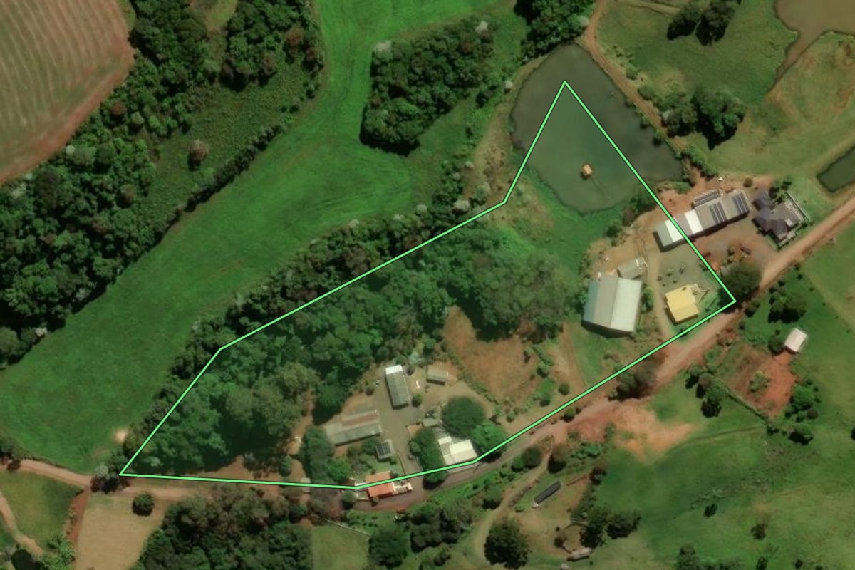 Imagem de satélite do imóvel rural em Francisco Beltrão (PR), com o contorno declarado no CAR desenhado por cima.