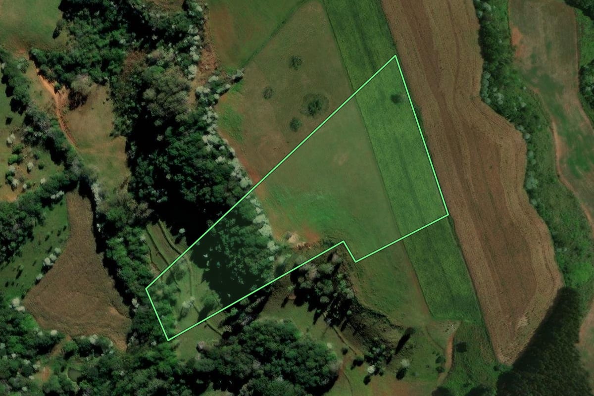 Imagem de satélite do imóvel rural em Francisco Beltrão (PR), com o contorno declarado no CAR desenhado por cima.