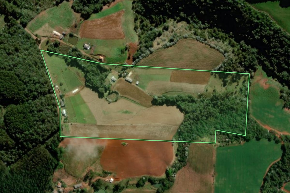 Imagem de satélite do imóvel rural em Francisco Beltrão (PR), com o contorno declarado no CAR desenhado por cima.