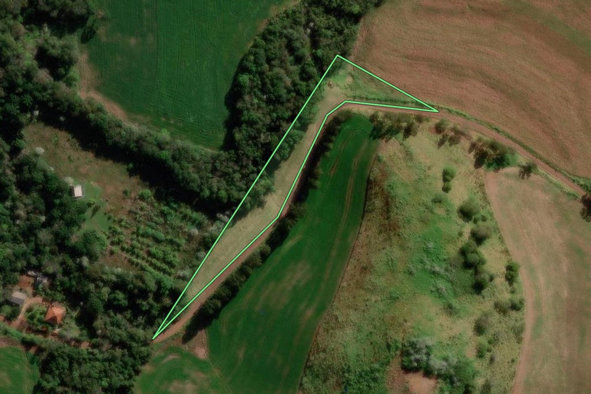 Imagem de satélite do imóvel rural em Francisco Beltrão (PR), com o contorno declarado no CAR desenhado por cima.