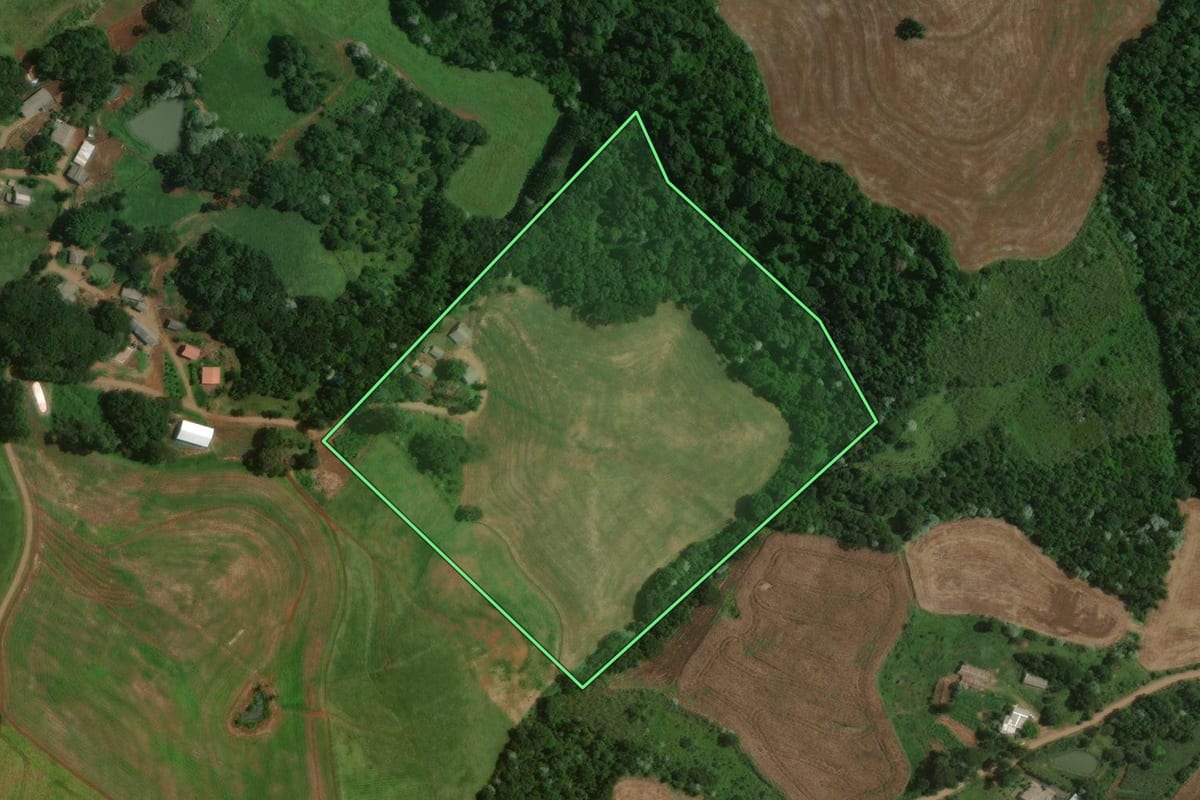 Imagem de satélite do imóvel rural em Francisco Beltrão (PR), com o contorno declarado no CAR desenhado por cima.