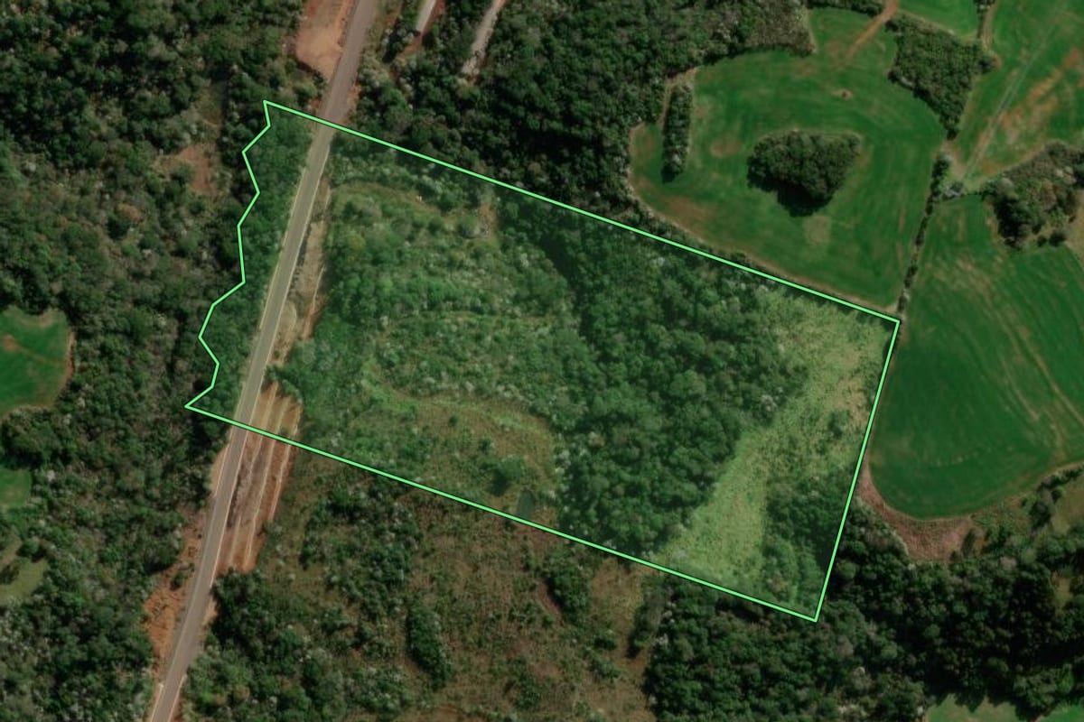 Imagem de satélite do imóvel rural em Francisco Beltrão (PR), com o contorno declarado no CAR desenhado por cima.