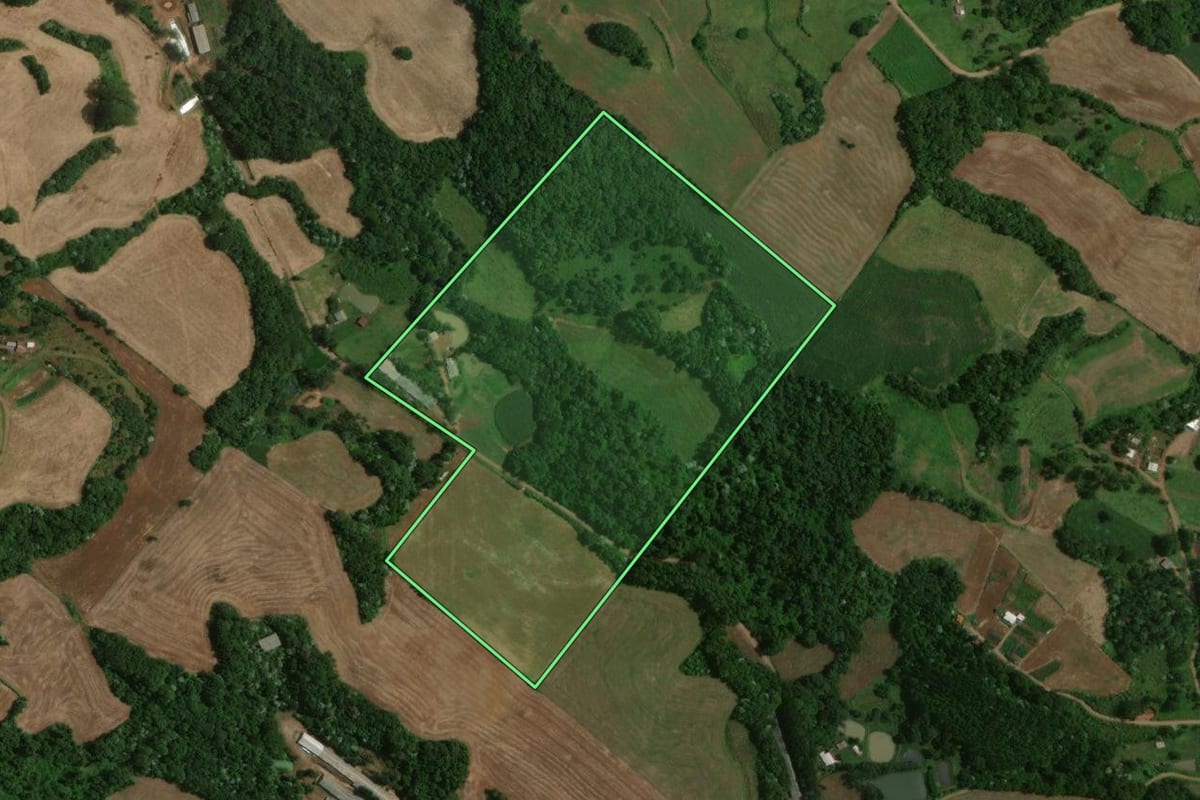 Imagem de satélite do imóvel rural em Francisco Beltrão (PR), com o contorno declarado no CAR desenhado por cima.