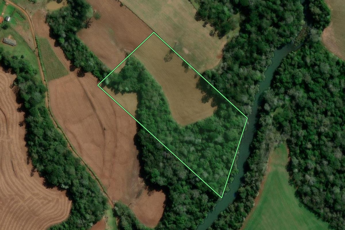 Imagem de satélite do imóvel rural em Francisco Beltrão (PR), com o contorno declarado no CAR desenhado por cima.