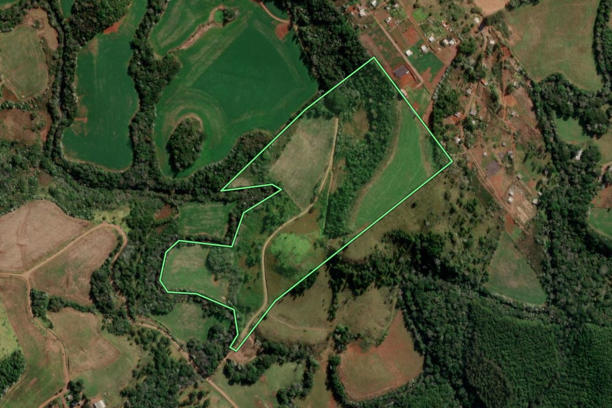 Imagem de satélite do imóvel rural em Francisco Beltrão (PR), com o contorno declarado no CAR desenhado por cima.