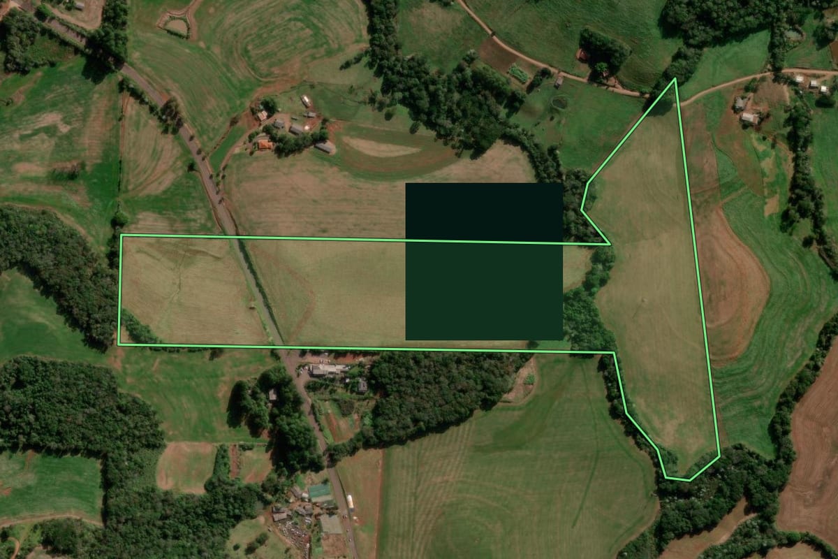 Imagem de satélite do imóvel rural em Francisco Beltrão (PR), com o contorno declarado no CAR desenhado por cima.