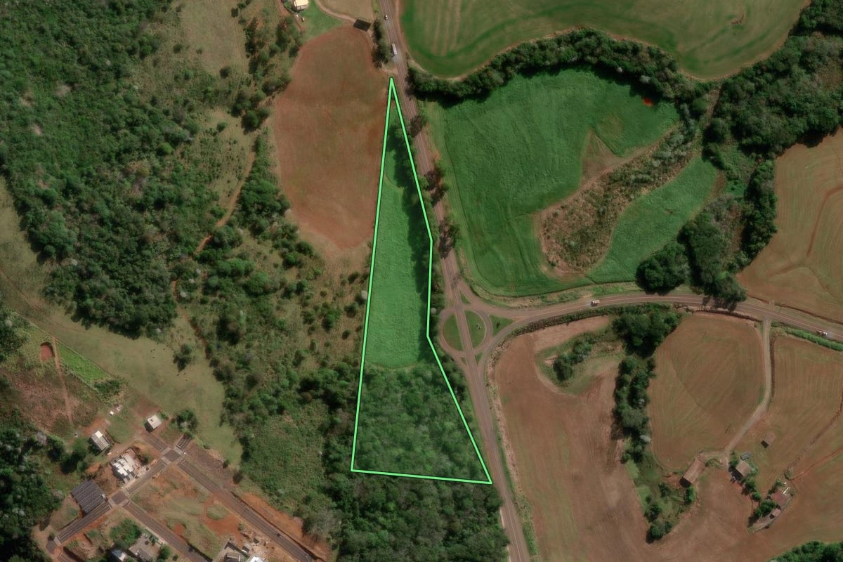 Imagem de satélite do imóvel rural em Francisco Beltrão (PR), com o contorno declarado no CAR desenhado por cima.