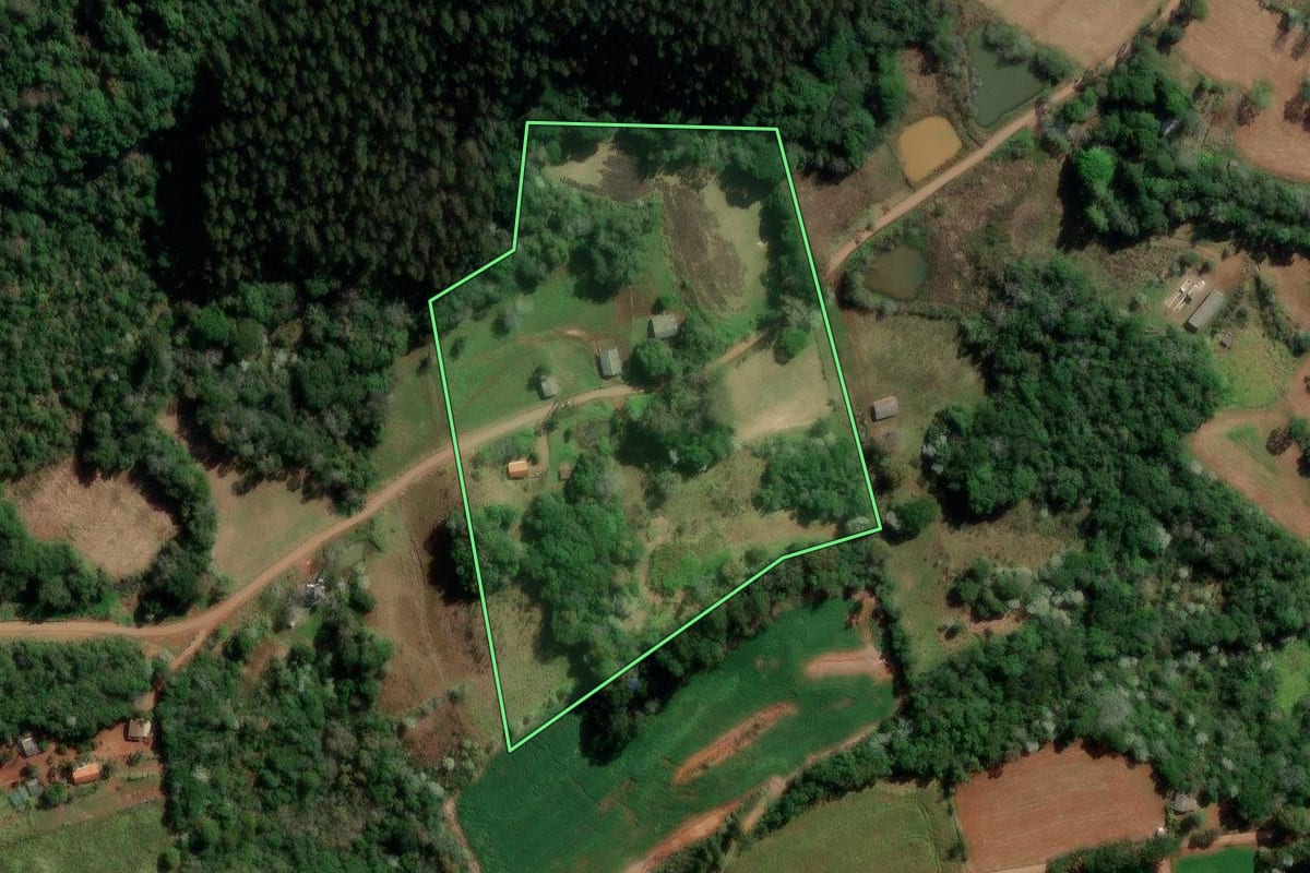 Imagem de satélite do imóvel rural em Francisco Beltrão (PR), com o contorno declarado no CAR desenhado por cima.