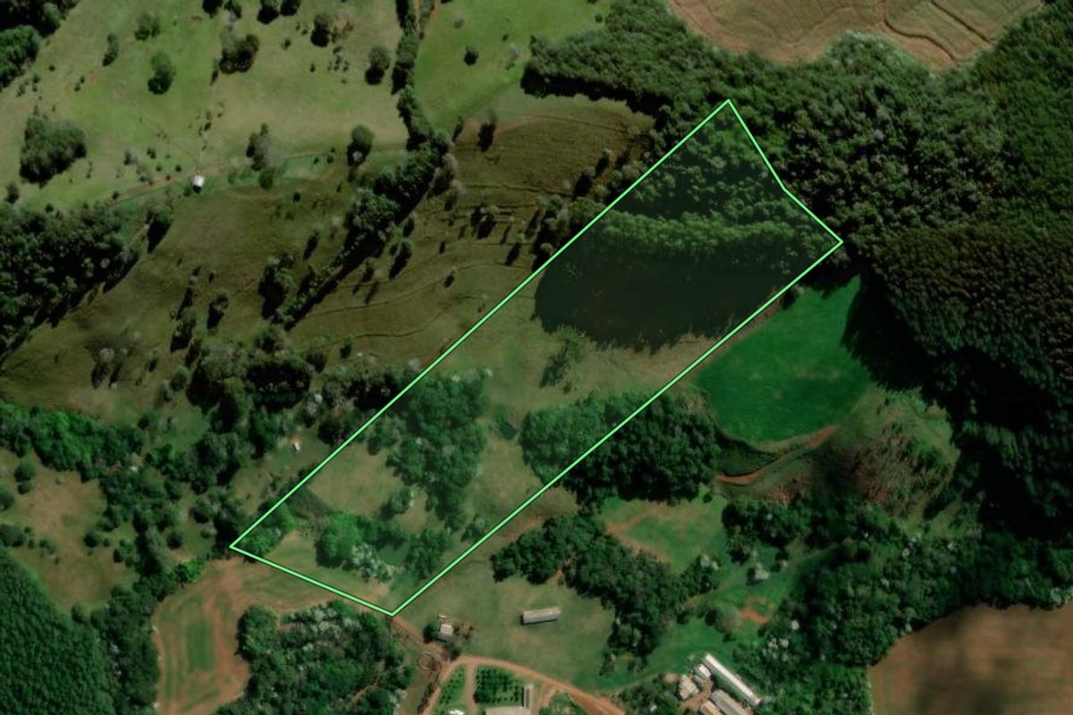 Imagem de satélite do imóvel rural em Francisco Beltrão (PR), com o contorno declarado no CAR desenhado por cima.