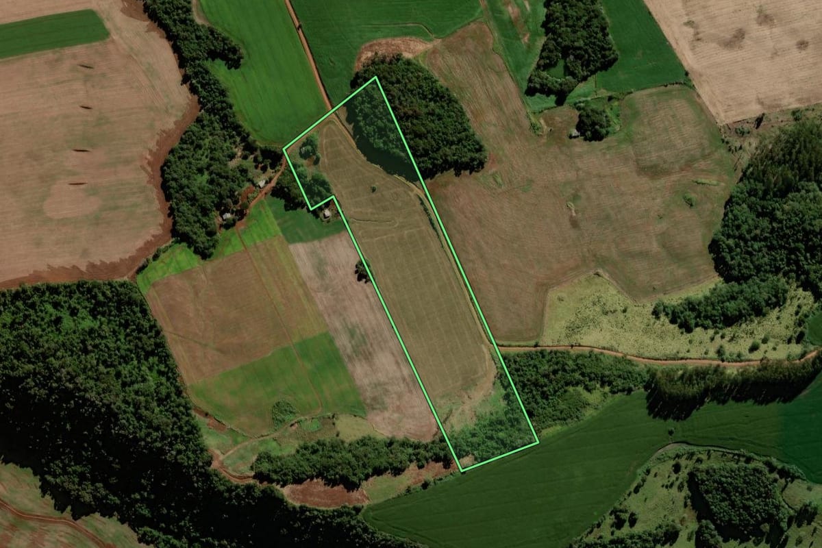 Imagem de satélite do imóvel rural em Foz do Jordão (PR), com o contorno declarado no CAR desenhado por cima.