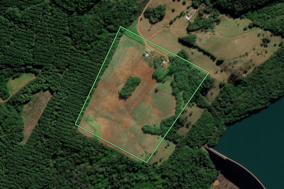 Imagem de satélite do imóvel rural em Foz do Jordão (PR), com o contorno declarado no CAR desenhado por cima.