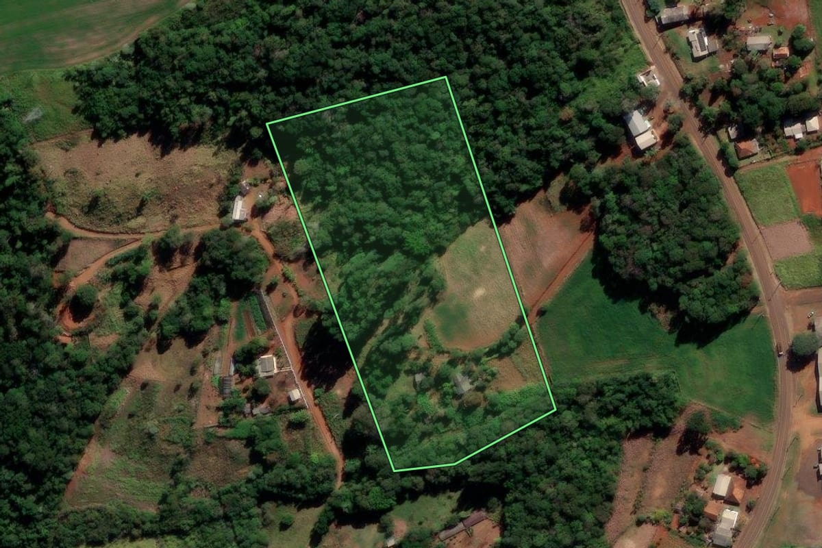 Imagem de satélite do imóvel rural em Foz do Jordão (PR), com o contorno declarado no CAR desenhado por cima.