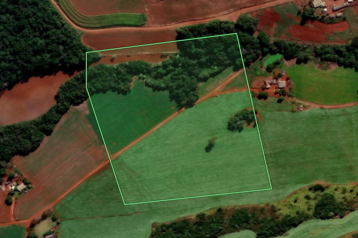 Imagem de satélite do imóvel rural em Foz do Jordão (PR), com o contorno declarado no CAR desenhado por cima.