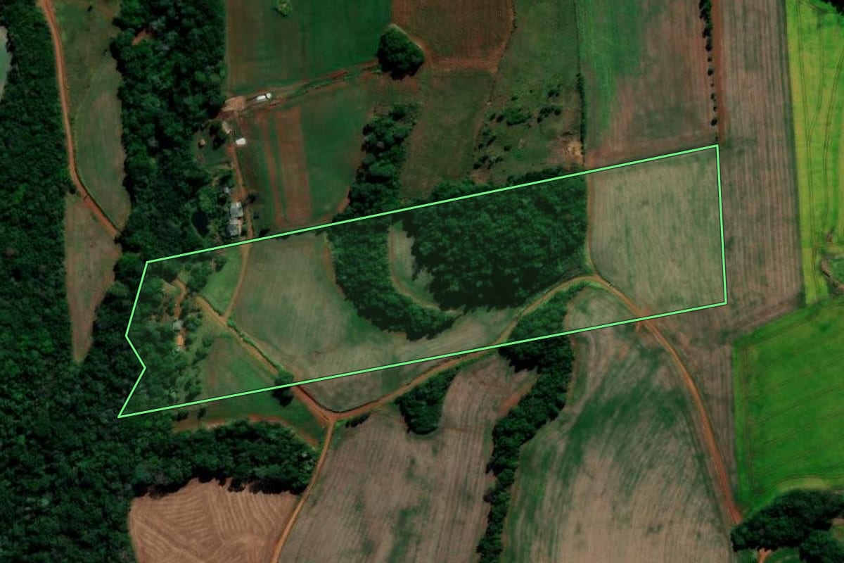 Imagem de satélite do imóvel rural em Foz do Jordão (PR), com o contorno declarado no CAR desenhado por cima.