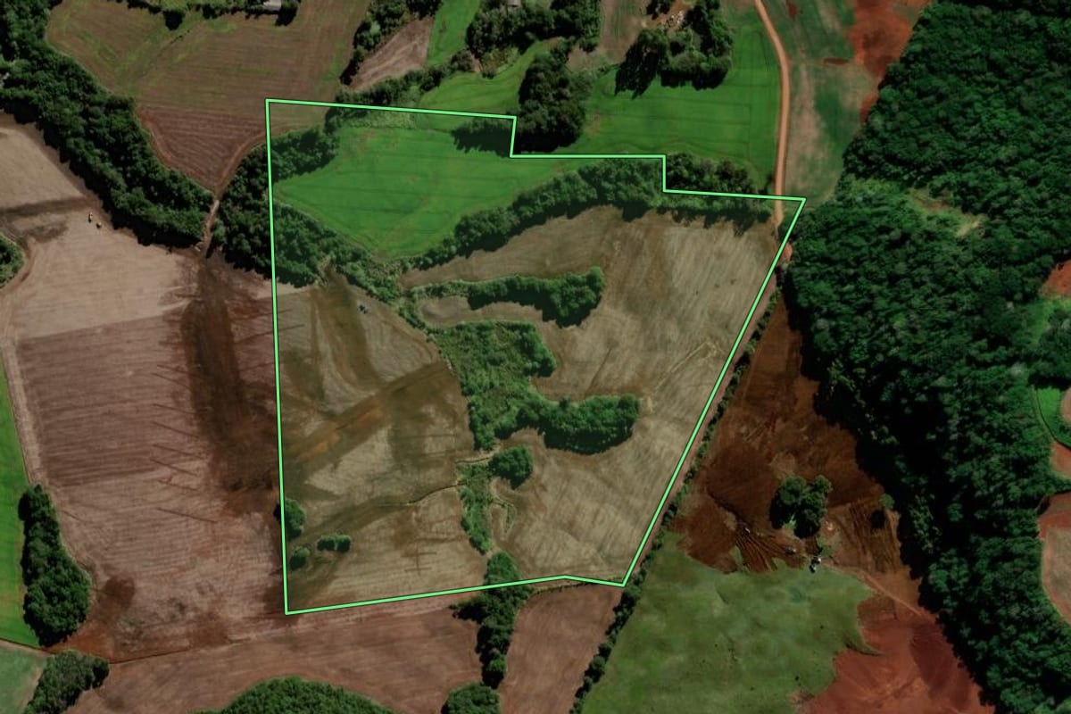 Imagem de satélite do imóvel rural em Foz do Jordão (PR), com o contorno declarado no CAR desenhado por cima.