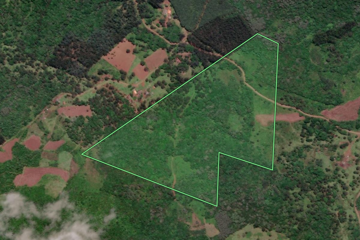 Imagem de satélite do imóvel rural em General Carneiro (PR), com o contorno declarado no CAR desenhado por cima.