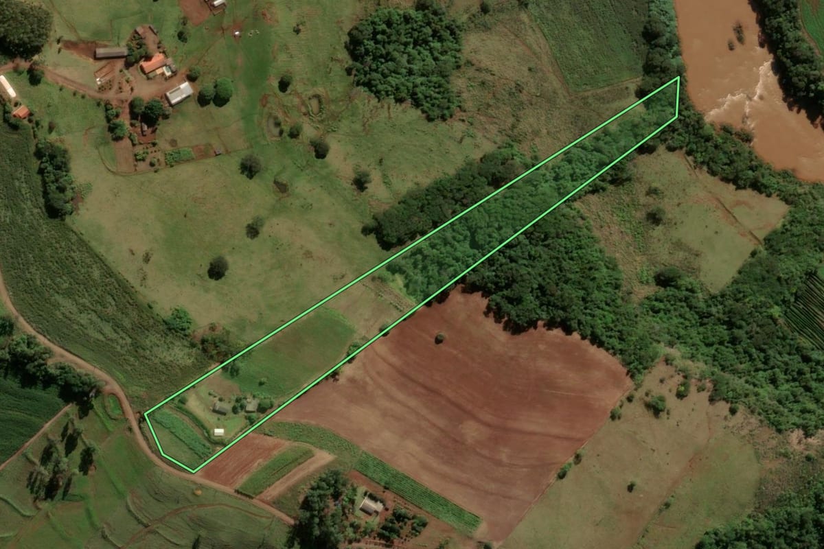 Imagem de satélite do imóvel rural em Godoy Moreira (PR), com o contorno declarado no CAR desenhado por cima.