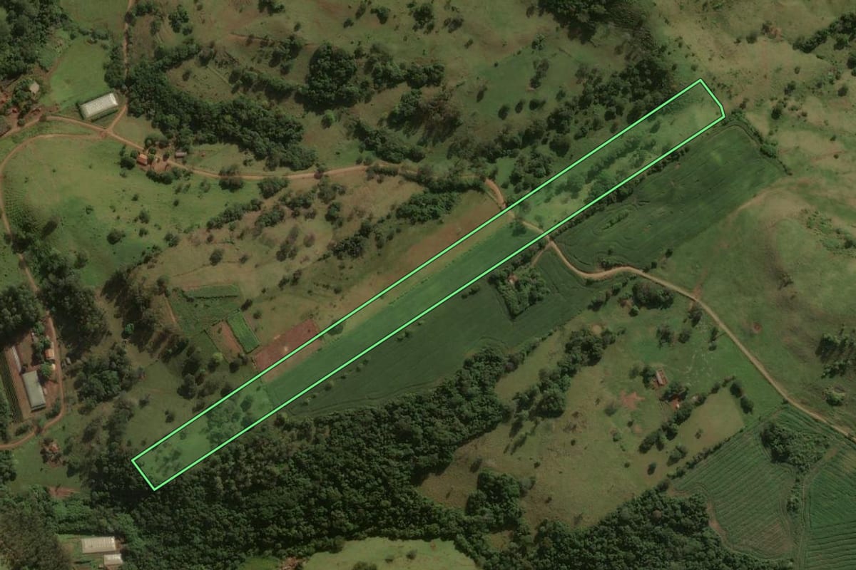 Imagem de satélite do imóvel rural em Godoy Moreira (PR), com o contorno declarado no CAR desenhado por cima.