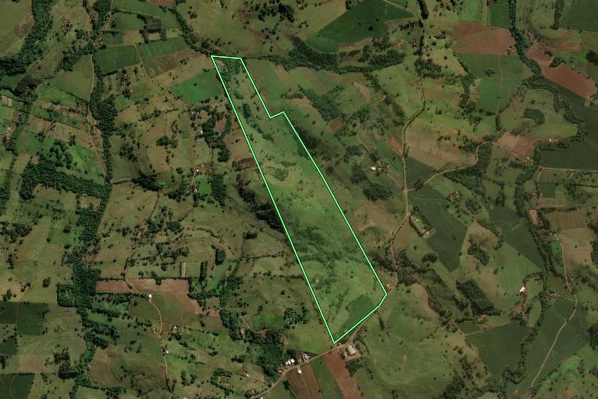 Imagem de satélite do imóvel rural em Godoy Moreira (PR), com o contorno declarado no CAR desenhado por cima.