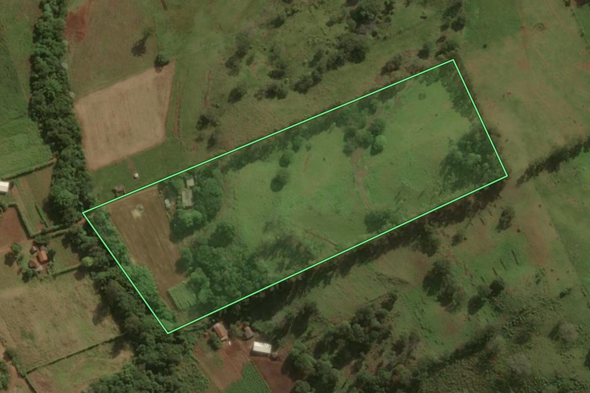 Imagem de satélite do imóvel rural em Godoy Moreira (PR), com o contorno declarado no CAR desenhado por cima.