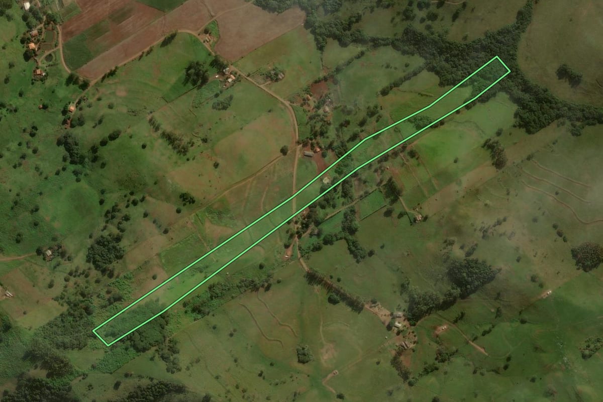 Imagem de satélite do imóvel rural em Godoy Moreira (PR), com o contorno declarado no CAR desenhado por cima.