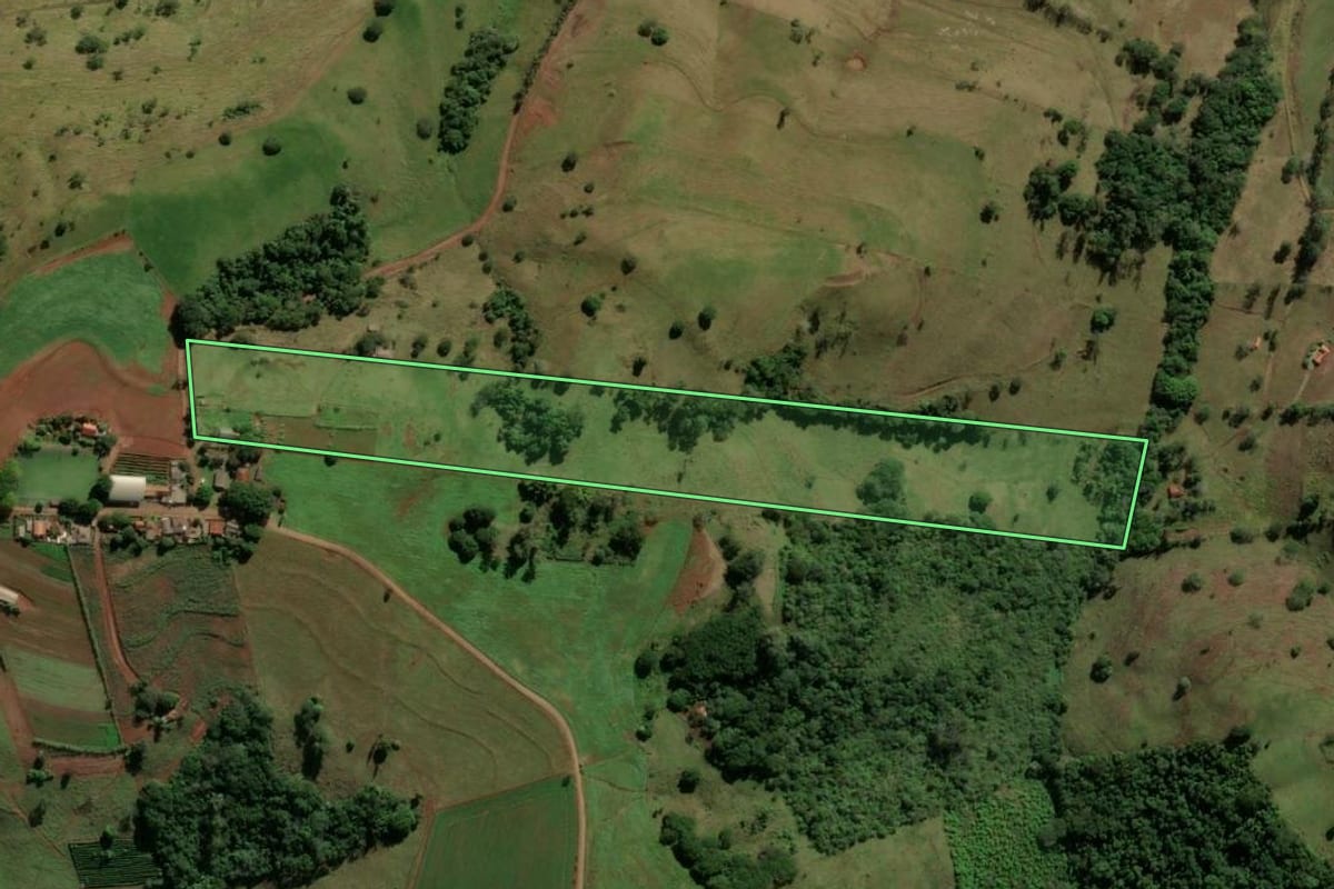 Imagem de satélite do imóvel rural em Godoy Moreira (PR), com o contorno declarado no CAR desenhado por cima.
