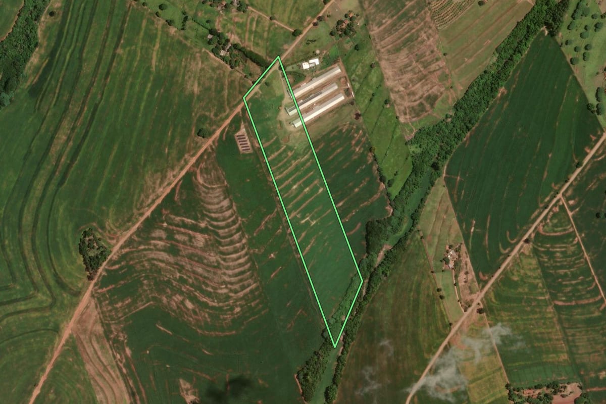 Imagem de satélite do imóvel rural em Goioerê (PR), com o contorno declarado no CAR desenhado por cima.