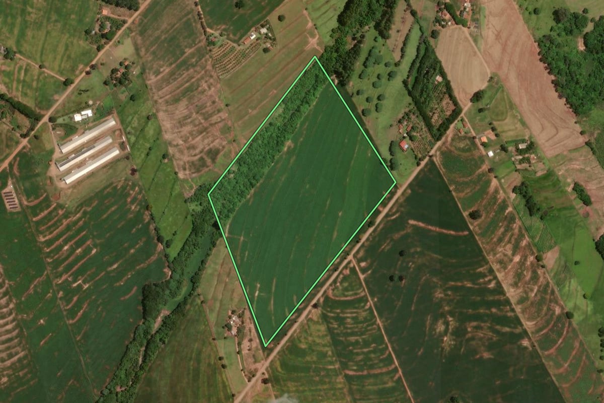 Imagem de satélite do imóvel rural em Goioerê (PR), com o contorno declarado no CAR desenhado por cima.