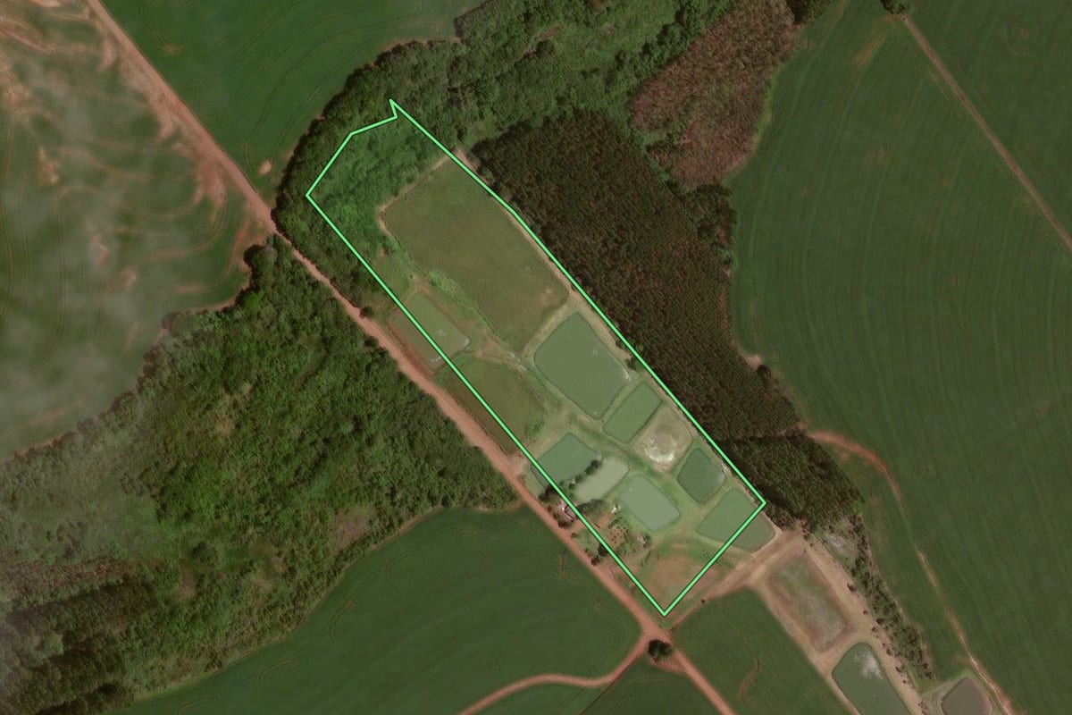 Imagem de satélite do imóvel rural em Goioerê (PR), com o contorno declarado no CAR desenhado por cima.