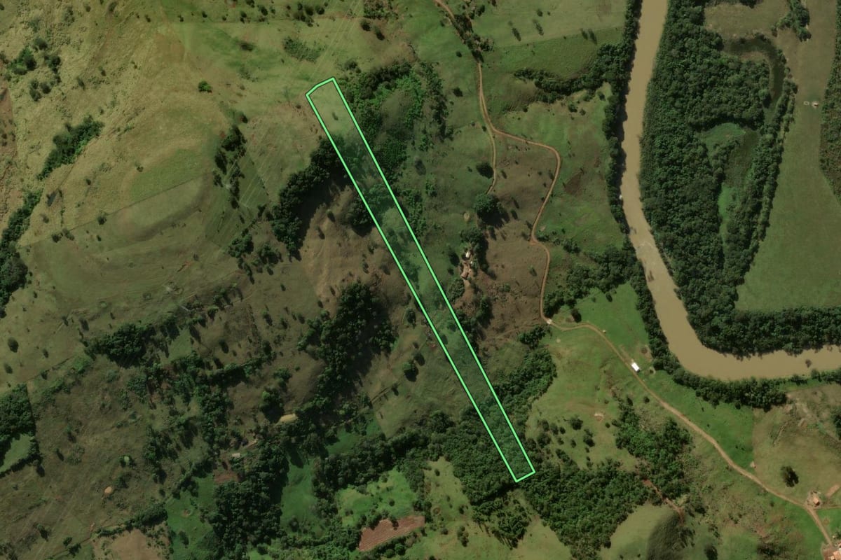 Imagem de satélite do imóvel rural em Grandes Rios (PR), com o contorno declarado no CAR desenhado por cima.